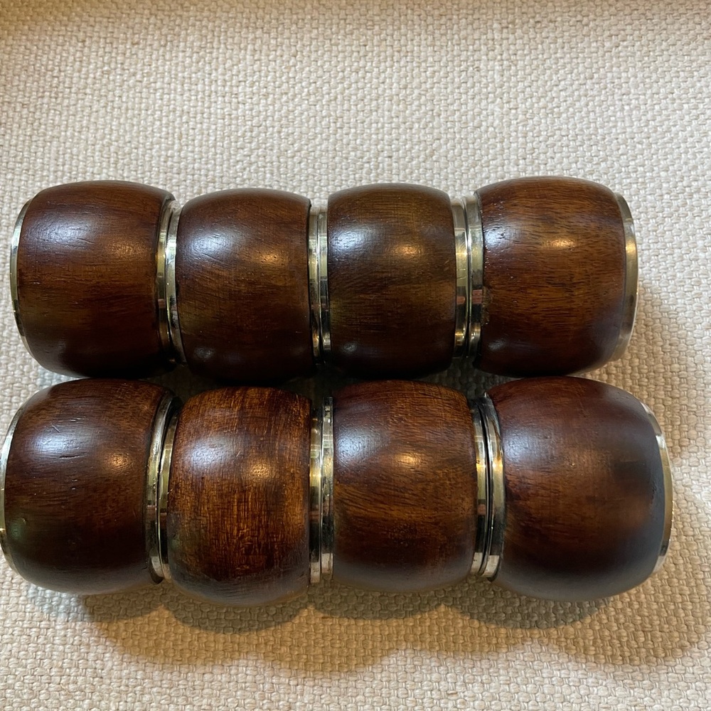 Set of Wooden Napkin Rings with Silver Accents